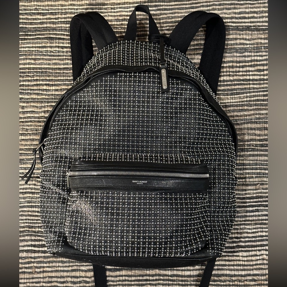 Rare Saint Laurent city leather stud leather backpack
